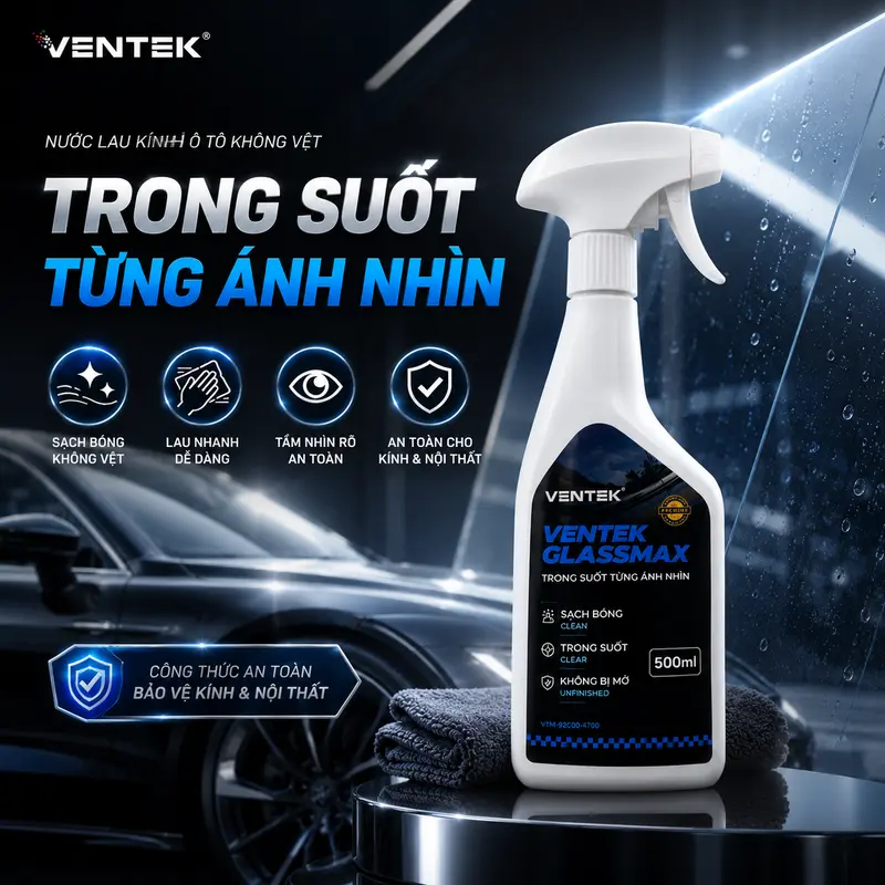 Nước lau kính ô tô không vệt Ventek GlassMax 500ml