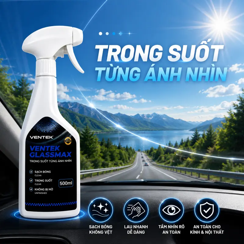 Nước lau kính ô tô không vệt Ventek GlassMax 500ml