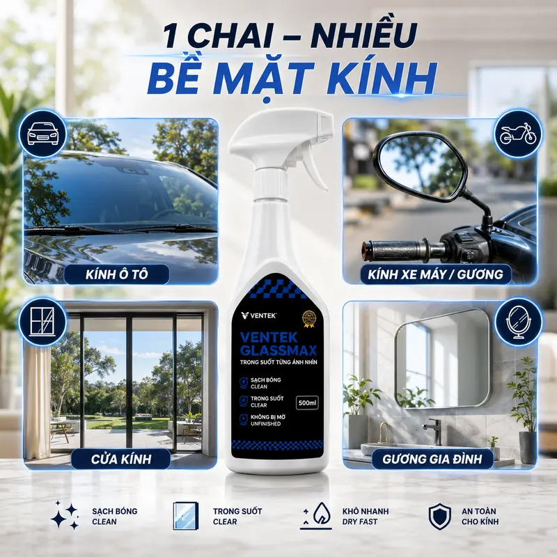 Nước lau kính ô tô không vệt Ventek GlassMax 500ml