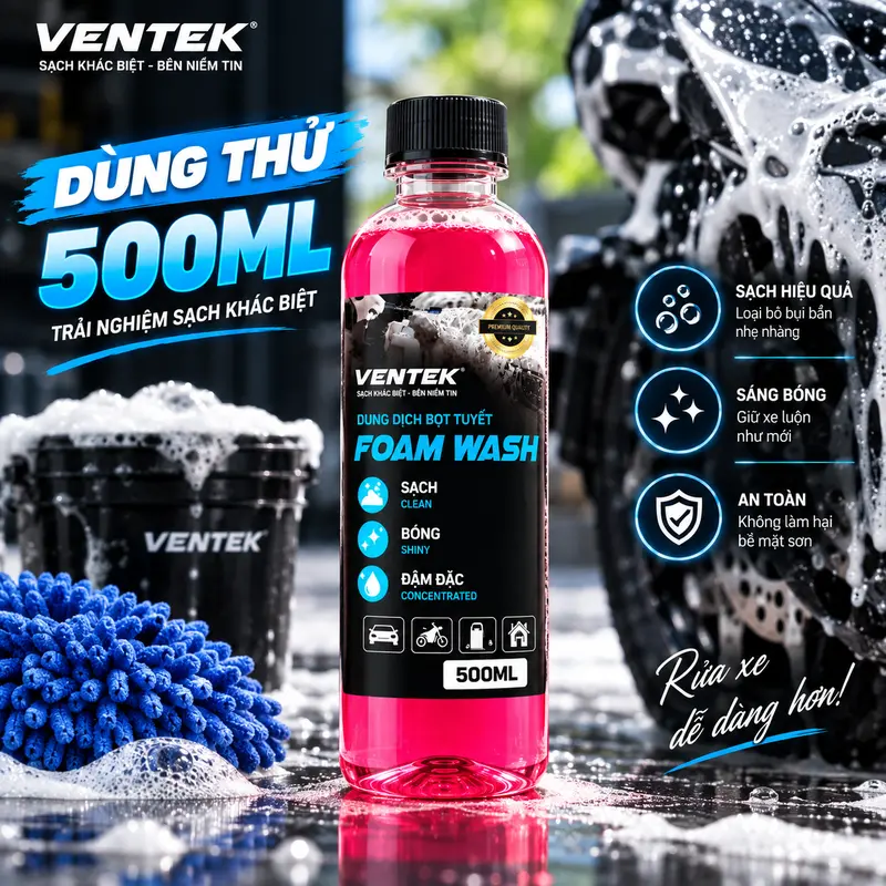 Nước rửa xe bọt tuyết pH trung tính VENTEK Foam Wash 500ml