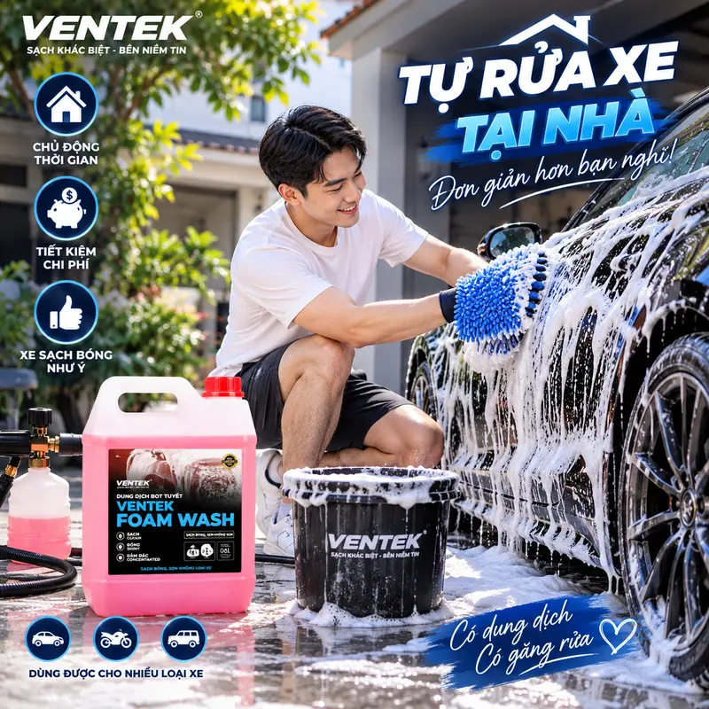 Combo Nước rửa xe bọt tuyết VENTEK Foam Wash 5L + Găng rửa xe san hô cao cấp
