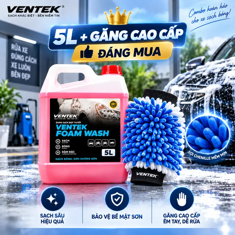 Combo Nước rửa xe bọt tuyết VENTEK Foam Wash 5L + Găng rửa xe san hô cao cấp - Ảnh 4