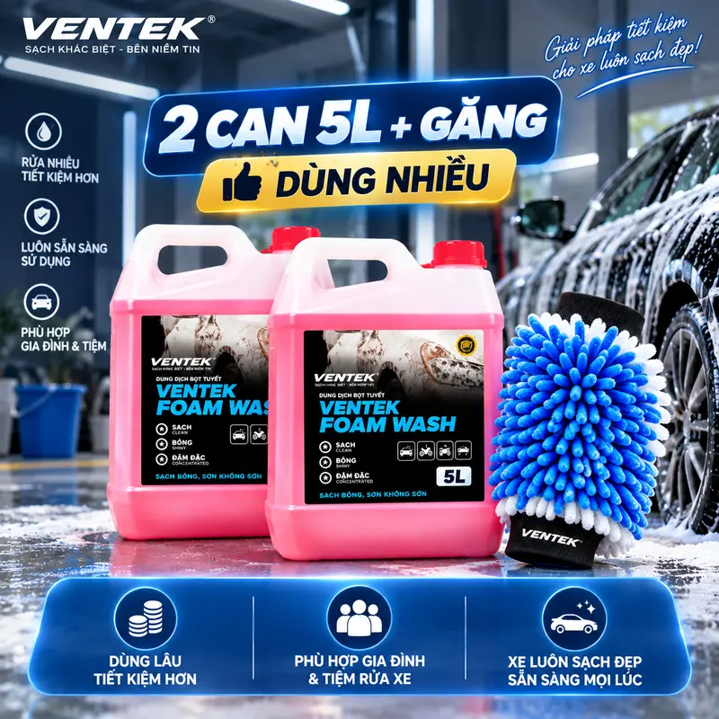 Combo Nước rửa xe bọt tuyết VENTEK Foam Wash 5L + Găng rửa xe san hô cao cấp - Ảnh 5