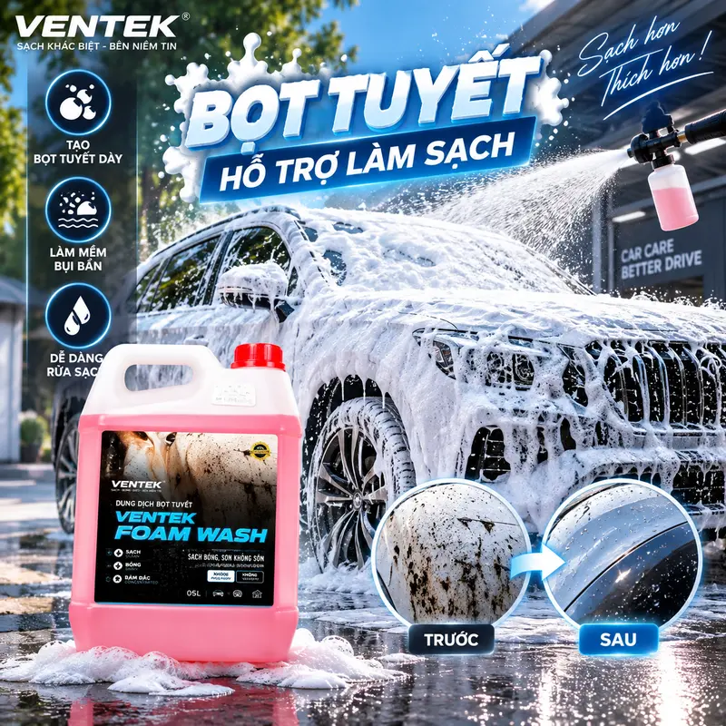 Combo Nước rửa xe bọt tuyết VENTEK Foam Wash 5L + Găng rửa xe san hô cao cấp