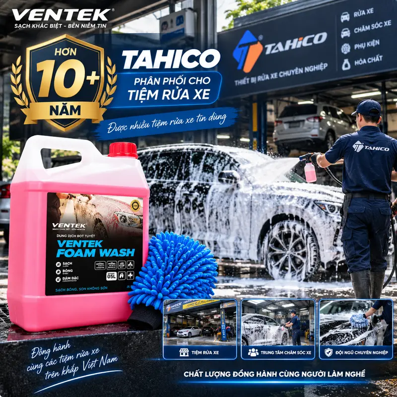 Combo Nước rửa xe bọt tuyết VENTEK Foam Wash 5L + Găng rửa xe san hô cao cấp