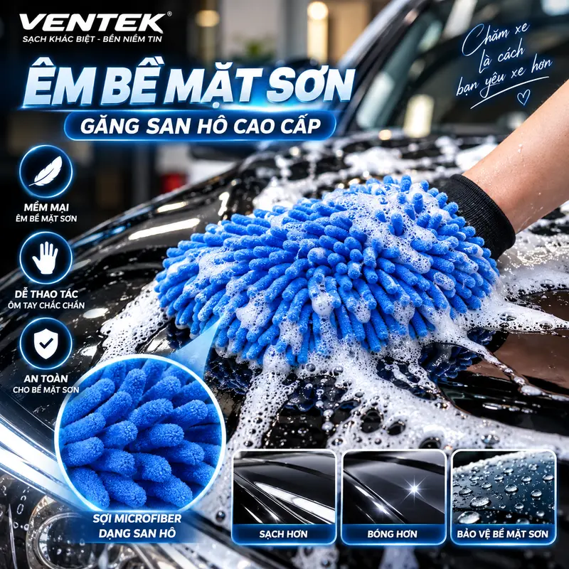 Combo Nước rửa xe bọt tuyết VENTEK Foam Wash 5L + Găng rửa xe san hô cao cấp