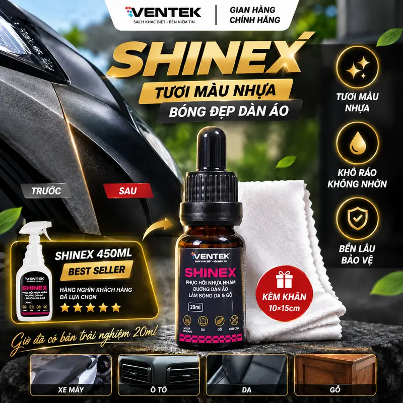 Dung Dịch Chăm Sóc Nhựa Nhám VENTEK ShineX 20ml Kèm Khăn